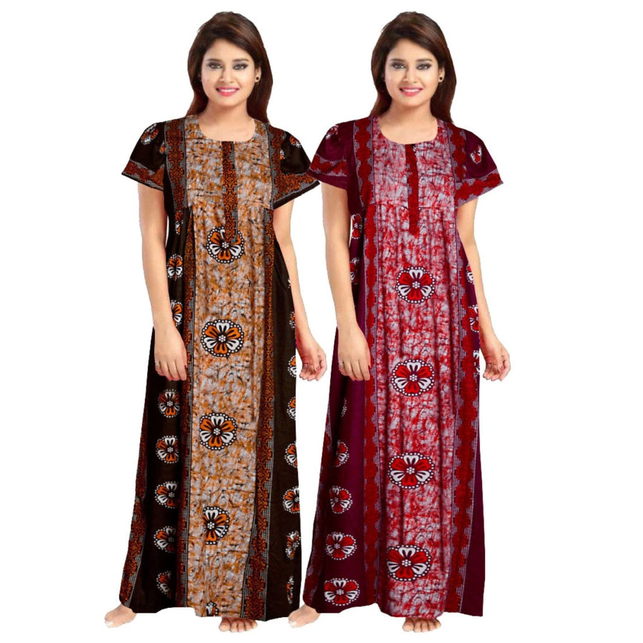 Presents a 2pc Set of Floral Print Cotton Nighties for Women in Maxi style