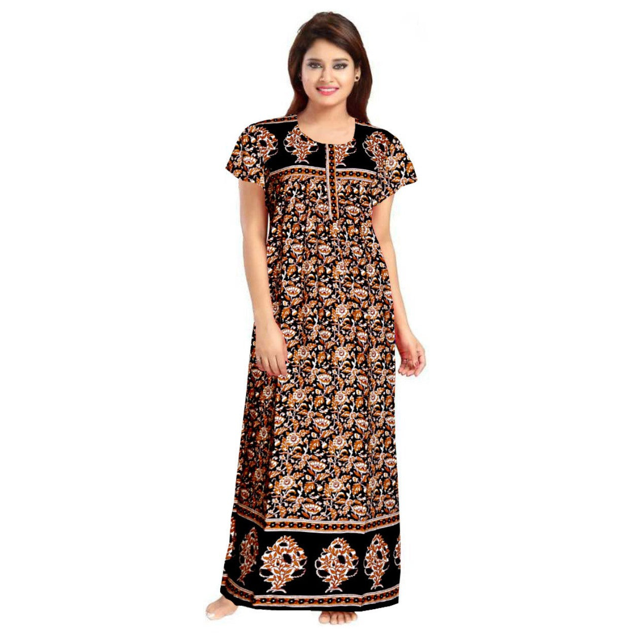 Presents a 2pc Set of Floral Print Cotton Maxi Night Dress for Women