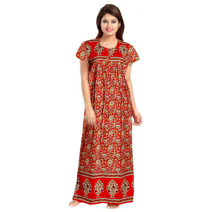 Presents a 2pc Set of Floral Print Cotton Maxi Night Dress for Women