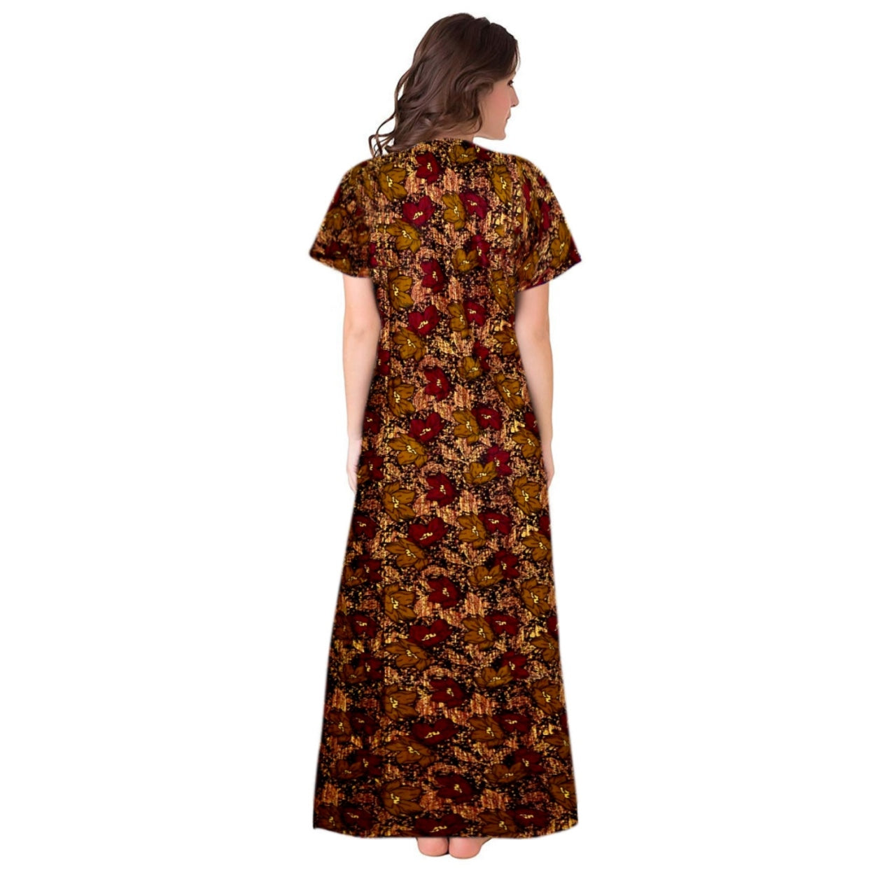 Women's Black & Brown Cotton Maxi Night Dress