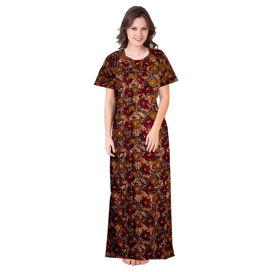 Women's Black & Brown Cotton Maxi Night Dress