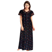 Women's Black & Brown Cotton Maxi Night Dress