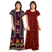 Women's Cotton Maxi Night Dress 2-Piece Set Rajasthani Print
