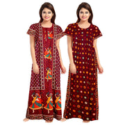 Combo of 2-Piece Red Cotton Maxi Women's Nightwear Dress