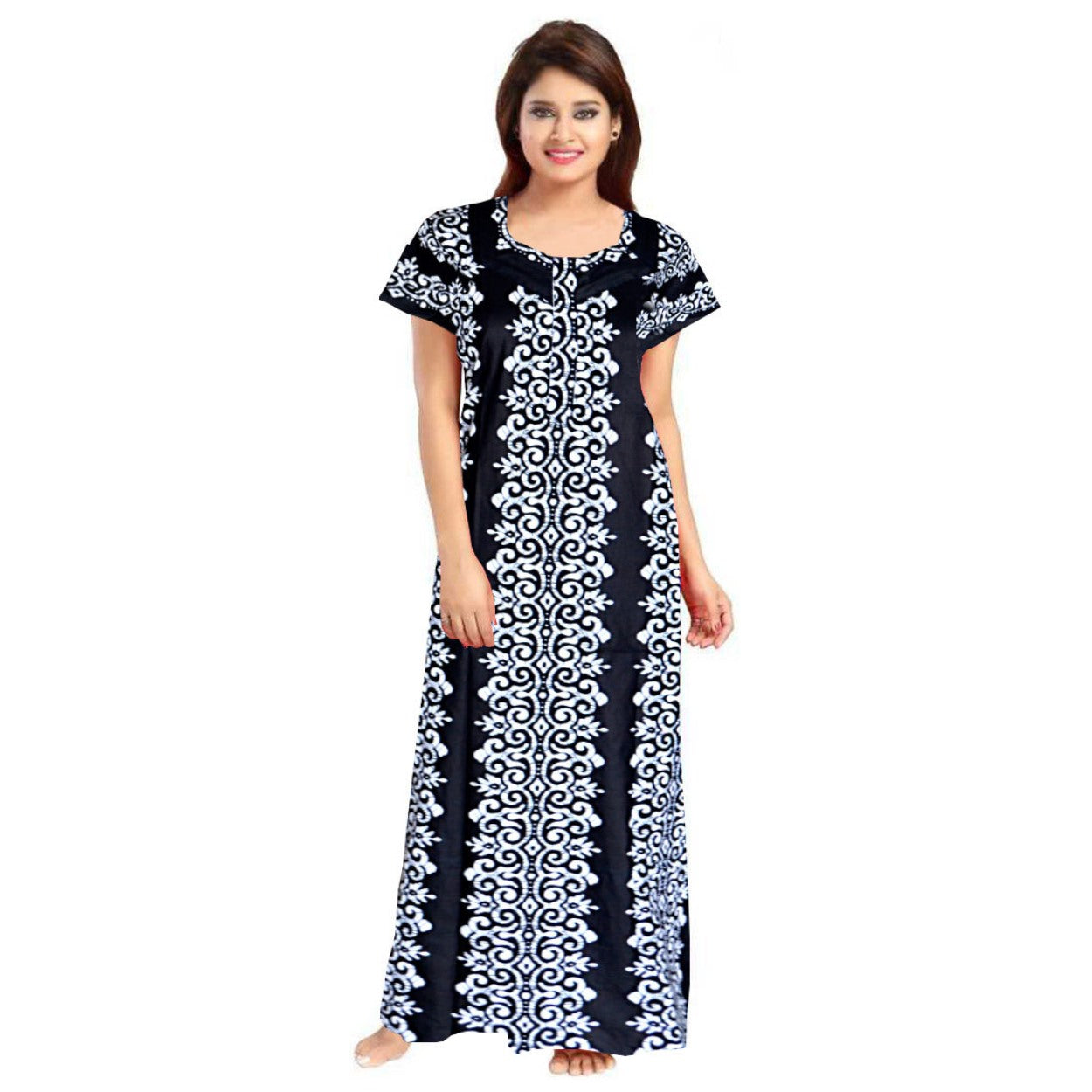 2-Piece Set of Grey & Black Cotton Maxi Nighty Combo for Women