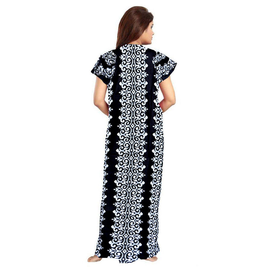 2-Piece Set of Grey & Black Cotton Maxi Nighty Combo for Women