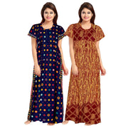 2-Piece Set of Free Size Women's Cotton Maxi Nighty
