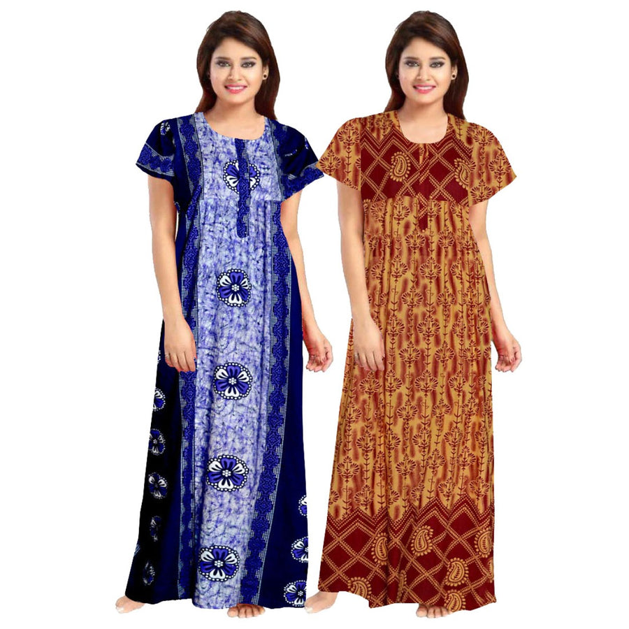 2pcs Women's Cotton Nighty Set – Free Size Night Dress Combo