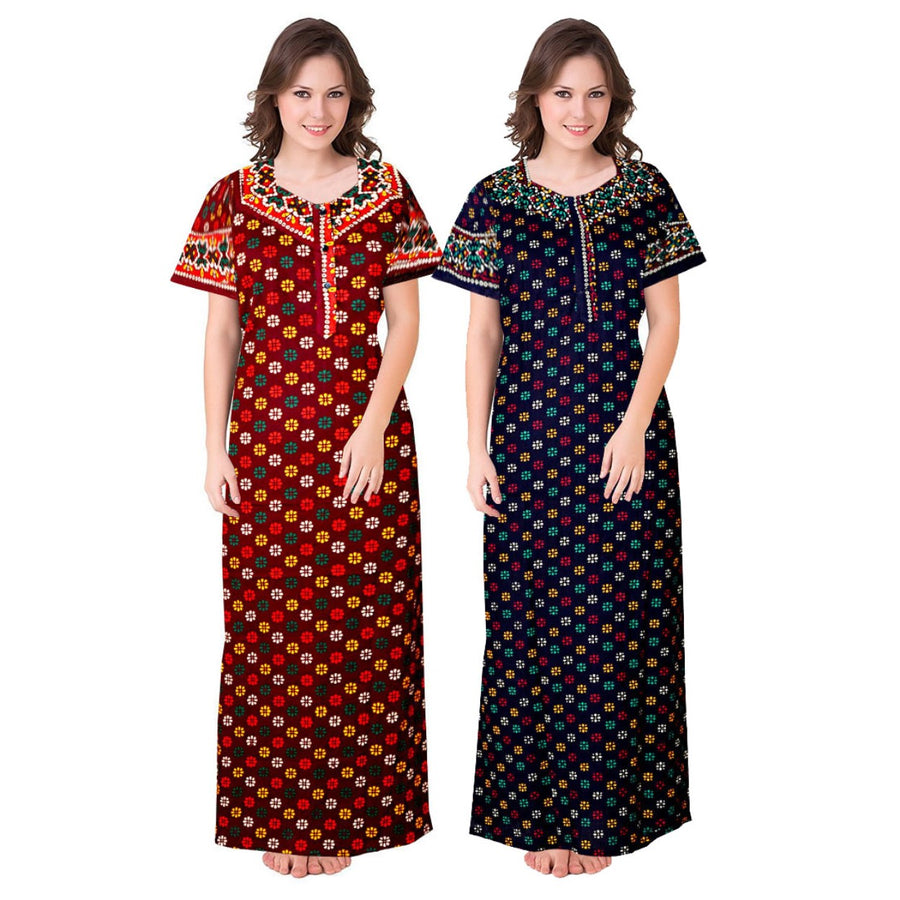 100% Cotton Women's Night Dress 2pcs Maxies Combo Set