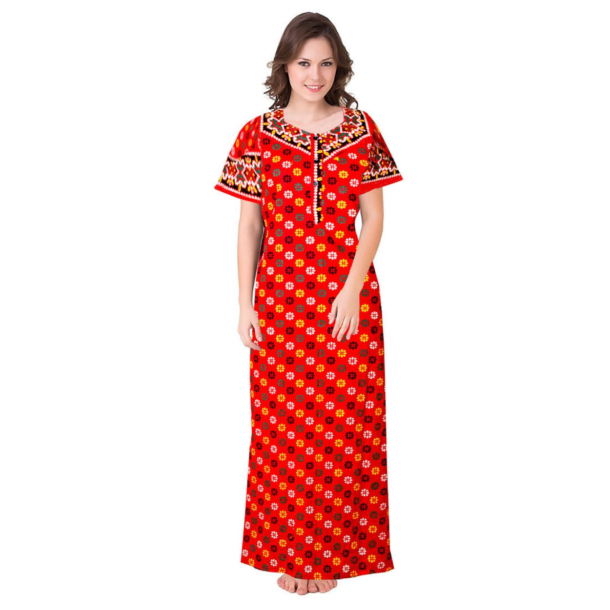 Red & Maroon Women's Nighty 2pc Cotton Night Wear Combo Set
