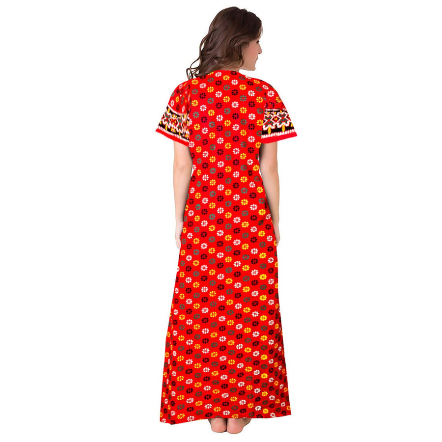 Red & Maroon Women's Nighty 2pc Cotton Night Wear Combo Set