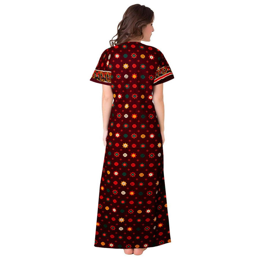 Red & Maroon Women's Nighty 2pc Cotton Night Wear Combo Set