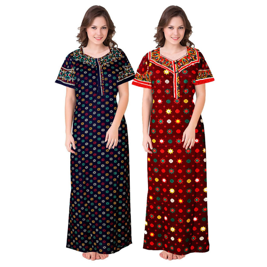 Indian Cotton Women's Maxi Night Dress 2pc Set from Diwam Vastra