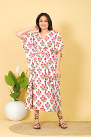 Indian Handmade Floral Cotton Kaftan,Women Dress Long Caftan,Dress Beach Cover up, Gift For Her