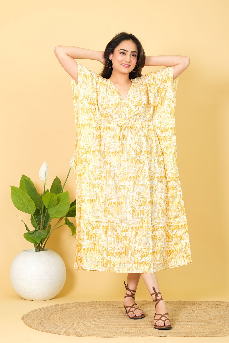 India Printed Cotton Long Beach Kaftan Dress Free Size Caftan, Soft Cotton Kaftan