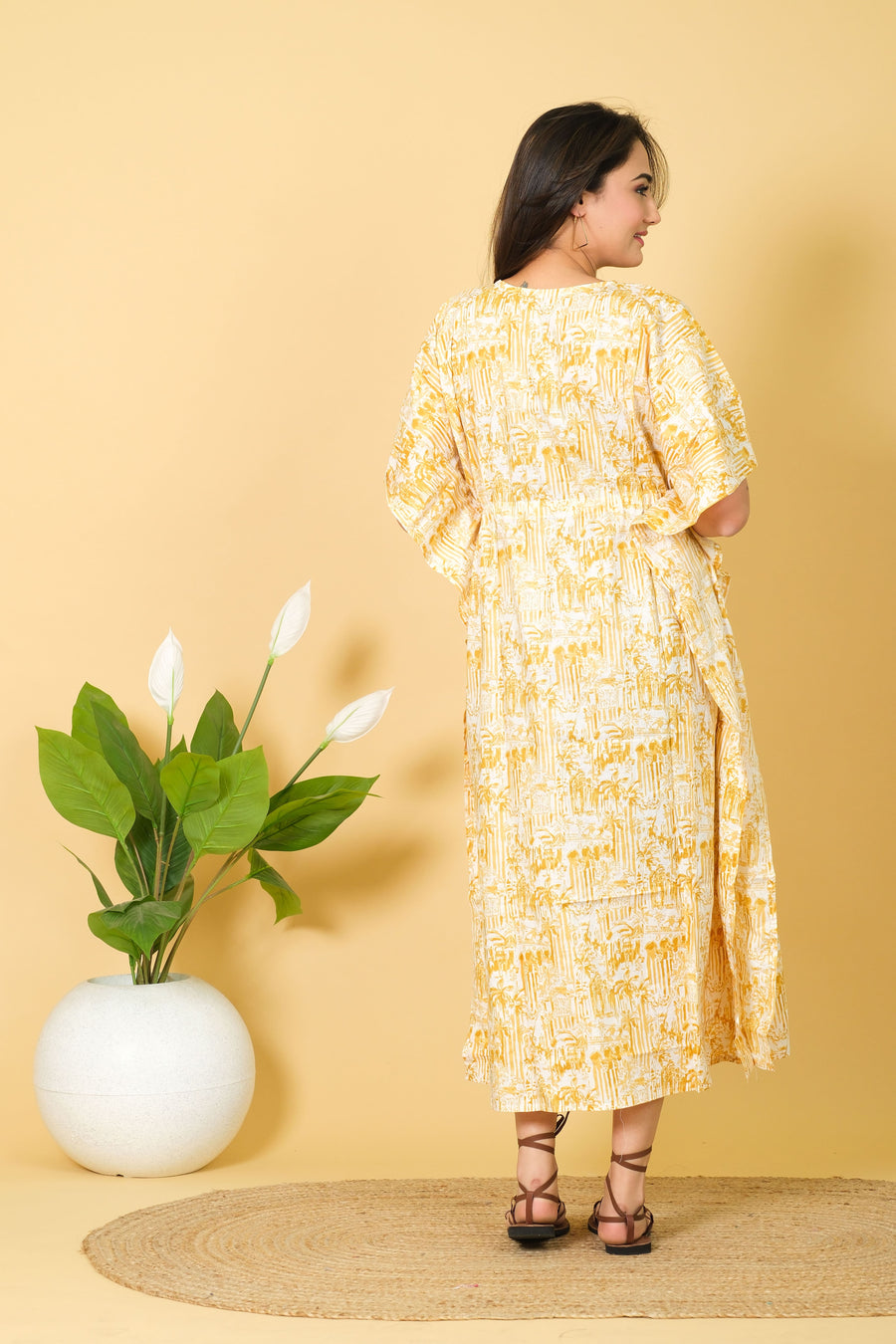 India Printed Cotton Long Beach Kaftan Dress Free Size Caftan, Soft Cotton Kaftan