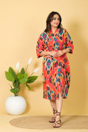 Natural Handmade Ikat Pattern Bathrobe Design By DIWAM VASTRA 100% Cotton Bathrobe For Women
