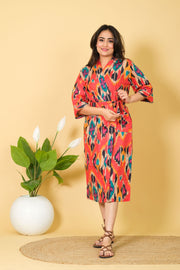Natural Handmade Ikat Pattern Bathrobe Design By DIWAM VASTRA 100% Cotton Bathrobe For Women