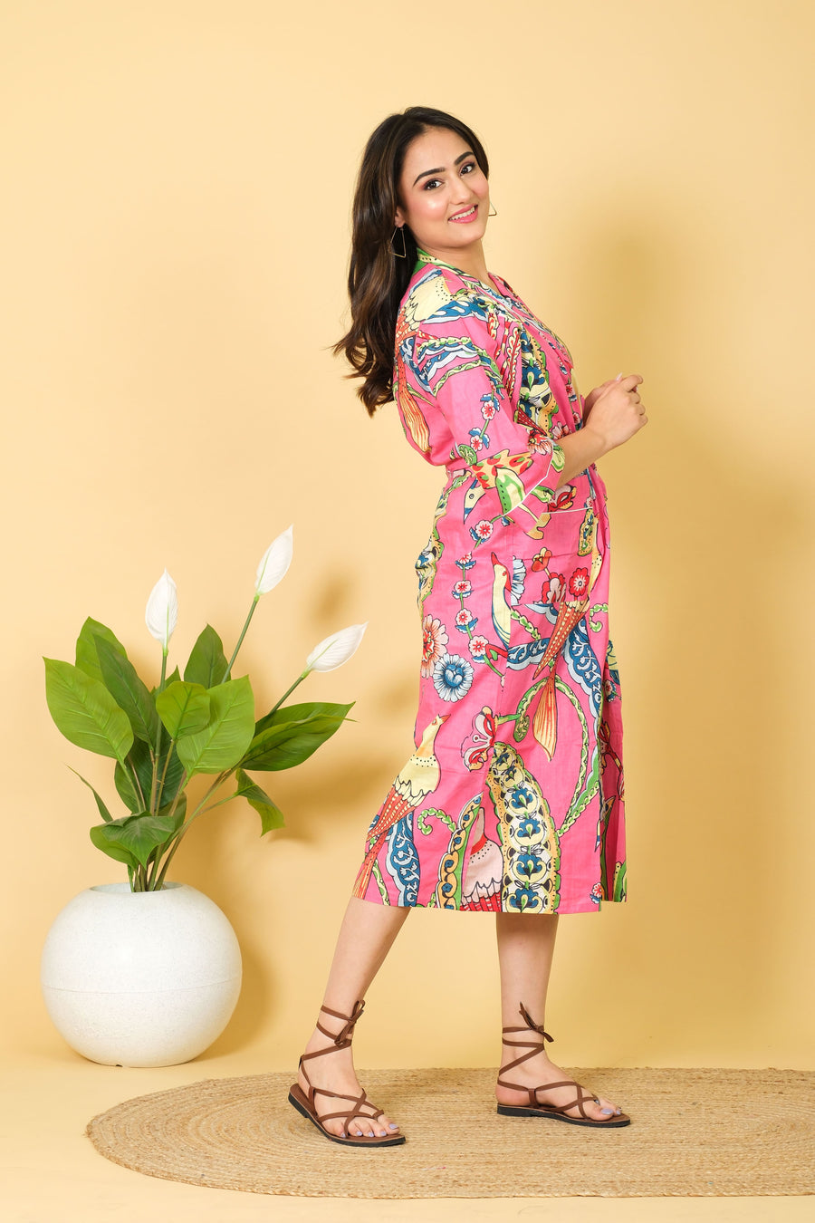 Relaxable Soft & Pure Cotton Bathrobe For Women Baby Pink Color Kimono Design By DIWAM VASTRA