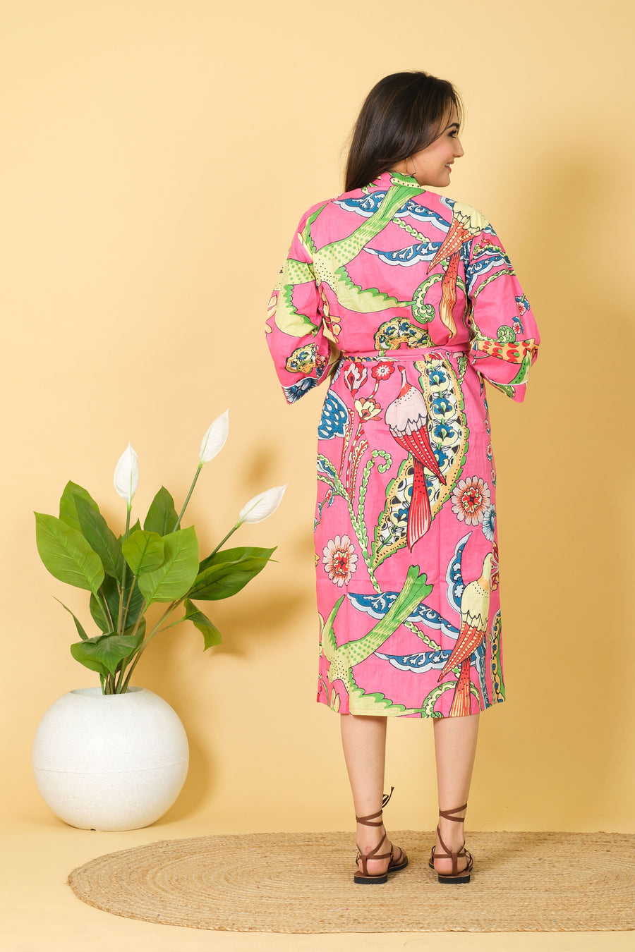 Relaxable Soft & Pure Cotton Bathrobe For Women Baby Pink Color Kimono Design By DIWAM VASTRA