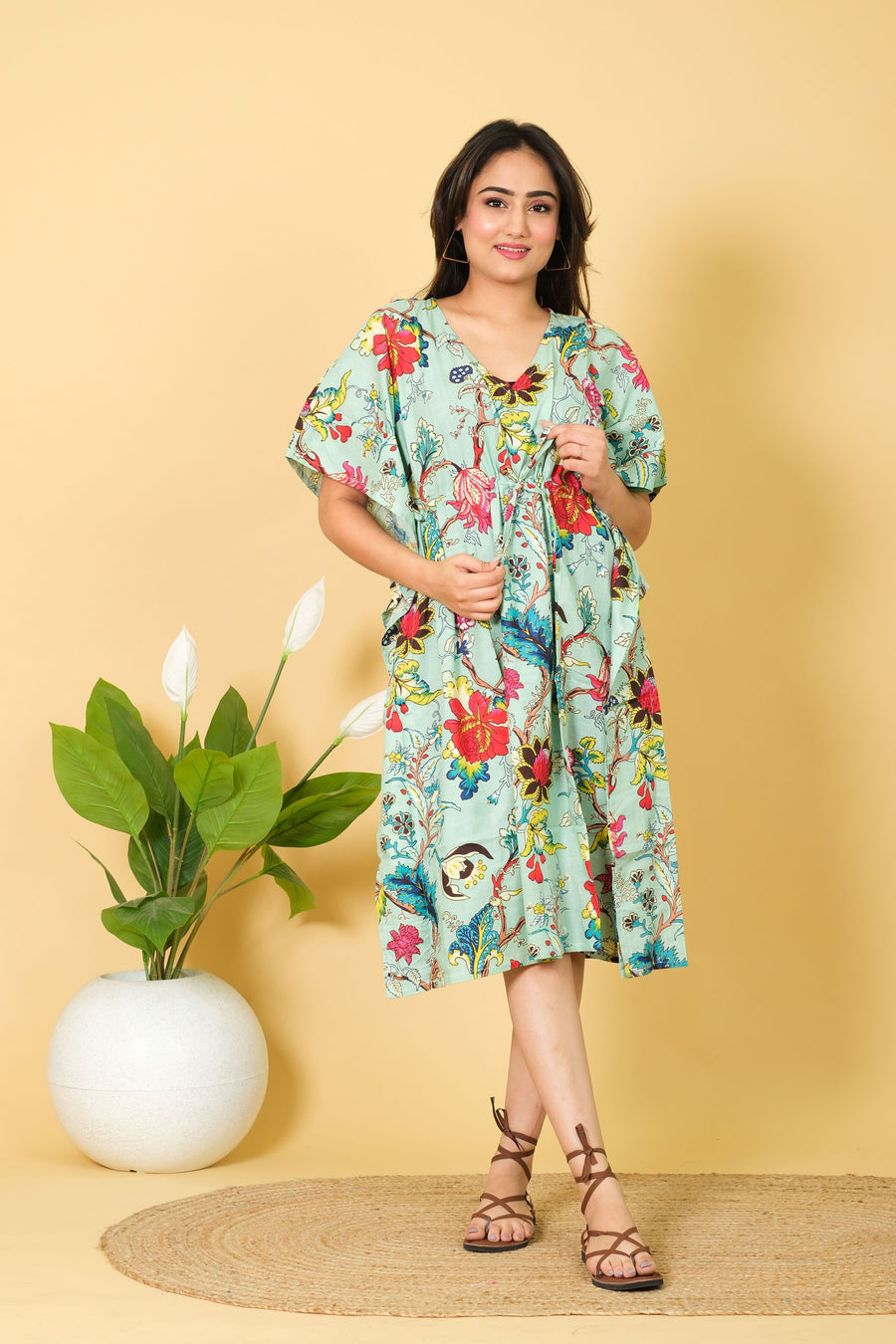 Indian cotton kaftan, long gown dress, free-size maxi, and long cotton caftan from Diwam Vastra