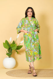 Natural Mint Green Bathrobe Paisley Pattern Bathrobe 100% Cotton Bathrobe For Women