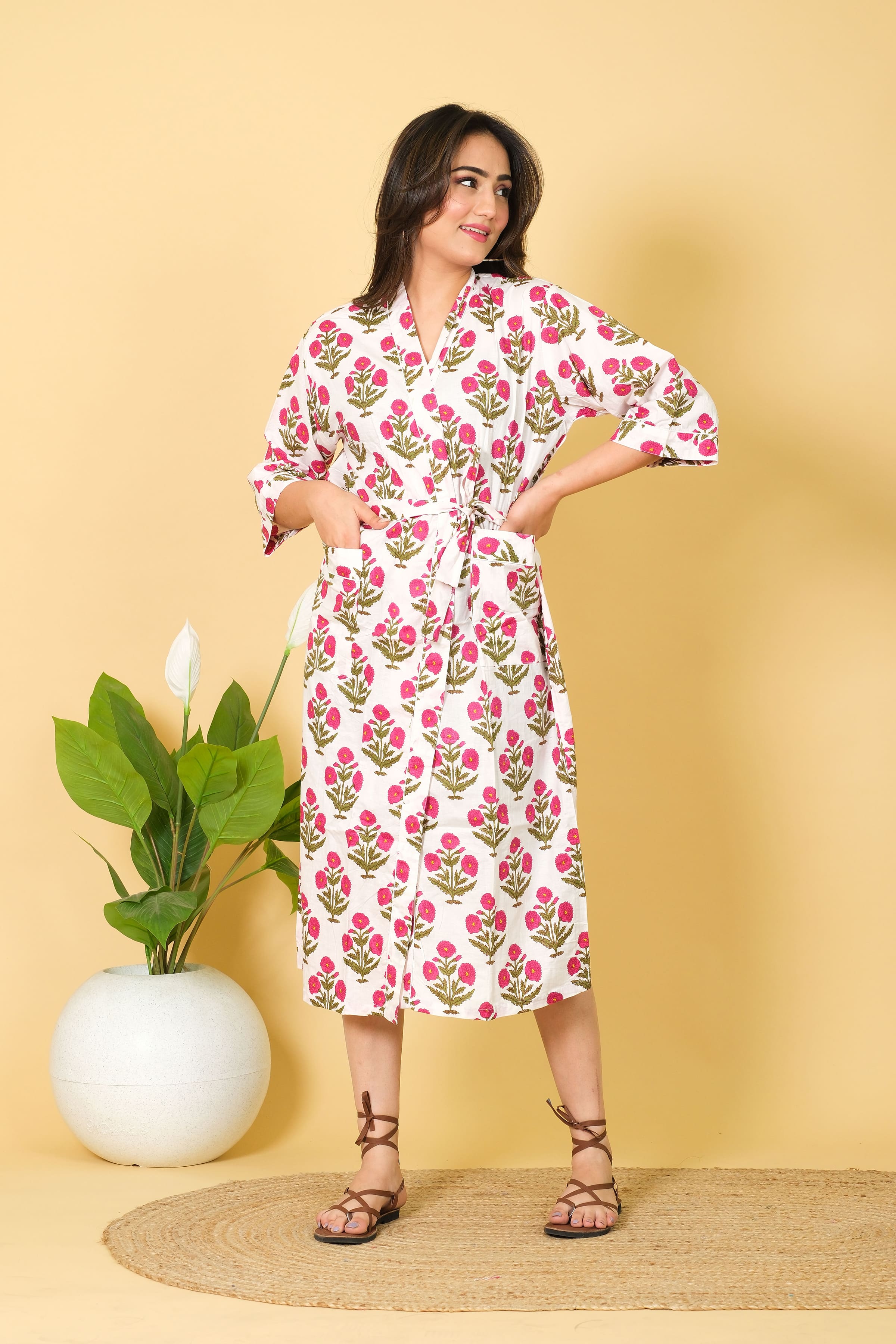 Handmade 100% Cotton Kimono Robe Free Size Bathrobe Bikini Cover-up