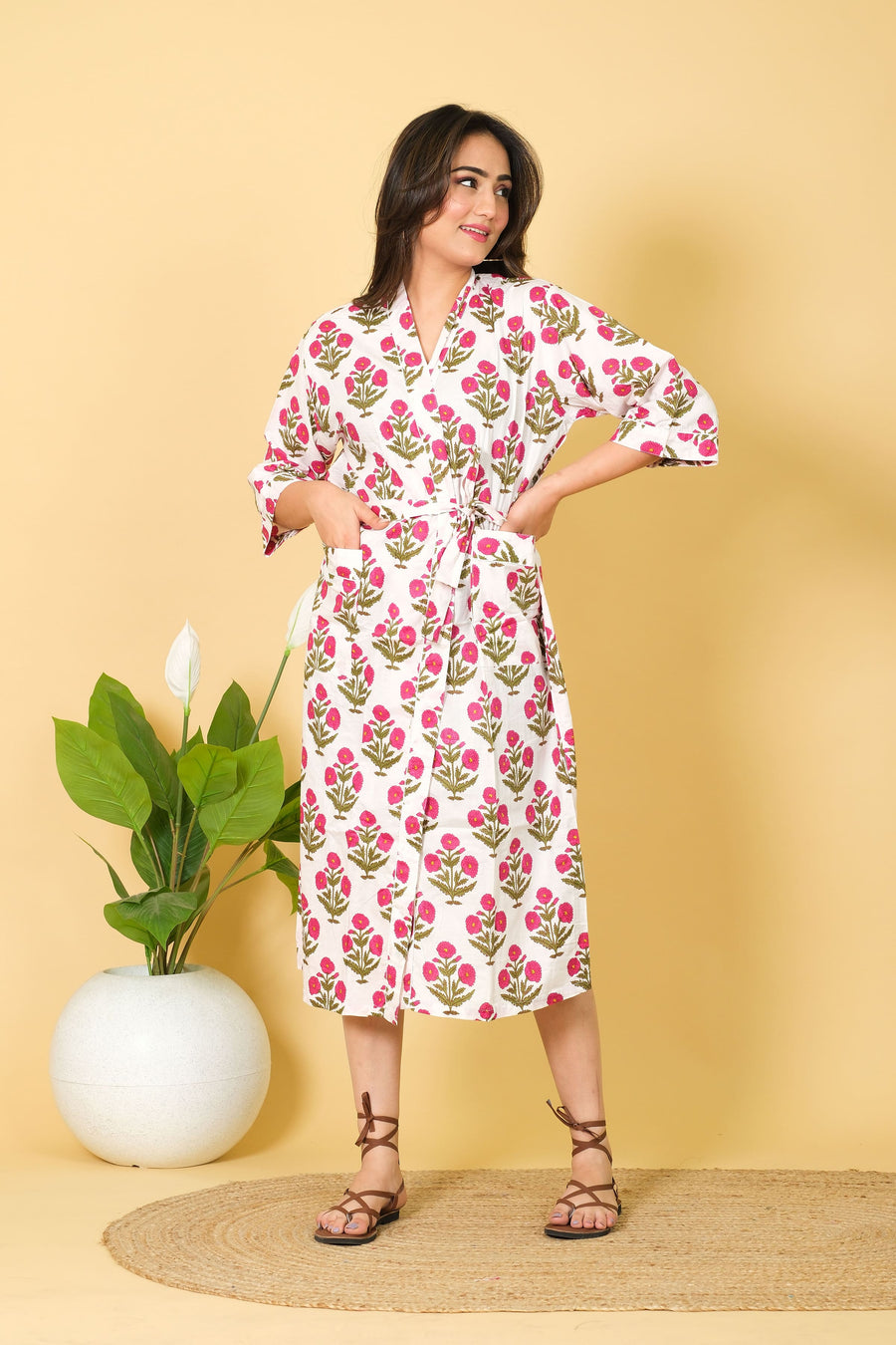 Handmade 100% Cotton Kimono Robe Free Size Bathrobe Bikini Cover-up