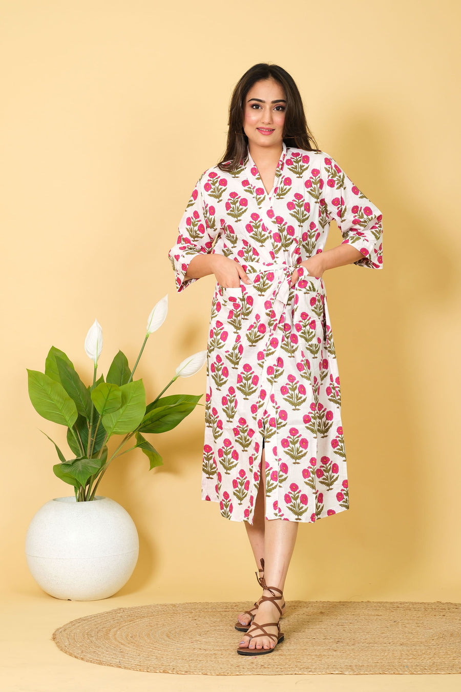 Handmade 100% Cotton Kimono Robe Free Size Bathrobe Bikini Cover-up