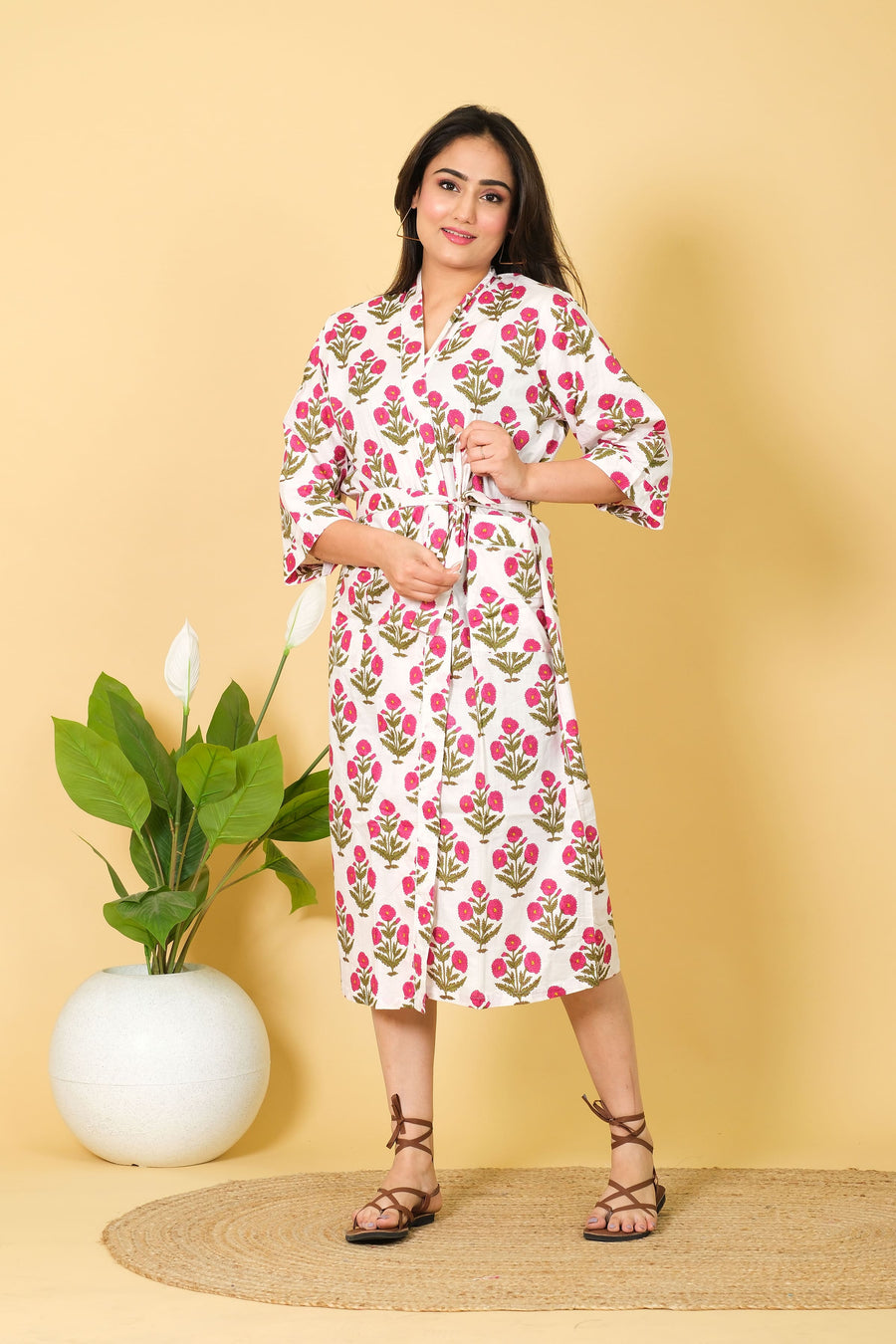 Handmade 100% Cotton Kimono Robe Free Size Bathrobe Bikini Cover-up