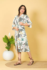 Jungle Print Kimono Bathrobe For Women 100% Cotton Women's Bathrobe Full Bikini Cover-up Bathrobe