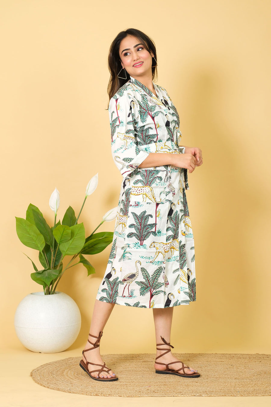 Jungle Print Kimono Bathrobe For Women 100% Cotton Women's Bathrobe Full Bikini Cover-up Bathrobe