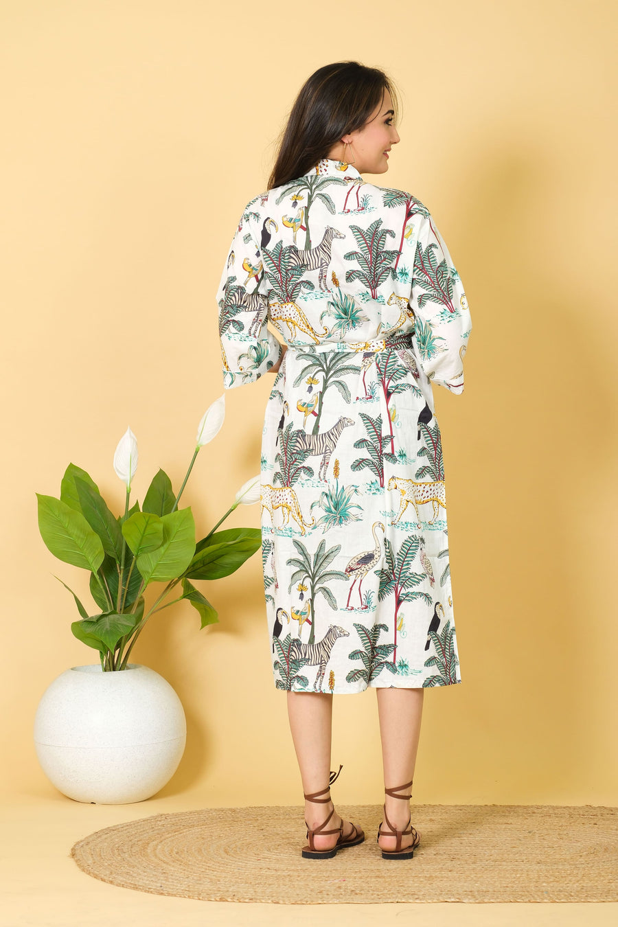 Jungle Print Kimono Bathrobe For Women 100% Cotton Women's Bathrobe Full Bikini Cover-up Bathrobe