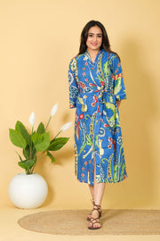 Natural Blue Color Bathrobe 100% Cotton Bathrobe Soft & Comfortable Bathrobe Long Size Robe