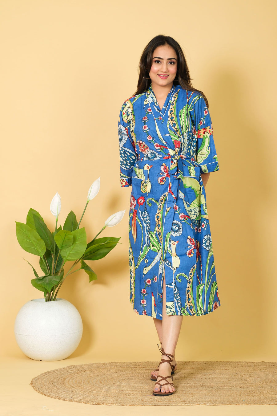 Natural Blue Color Bathrobe 100% Cotton Bathrobe Soft & Comfortable Bathrobe Long Size Robe