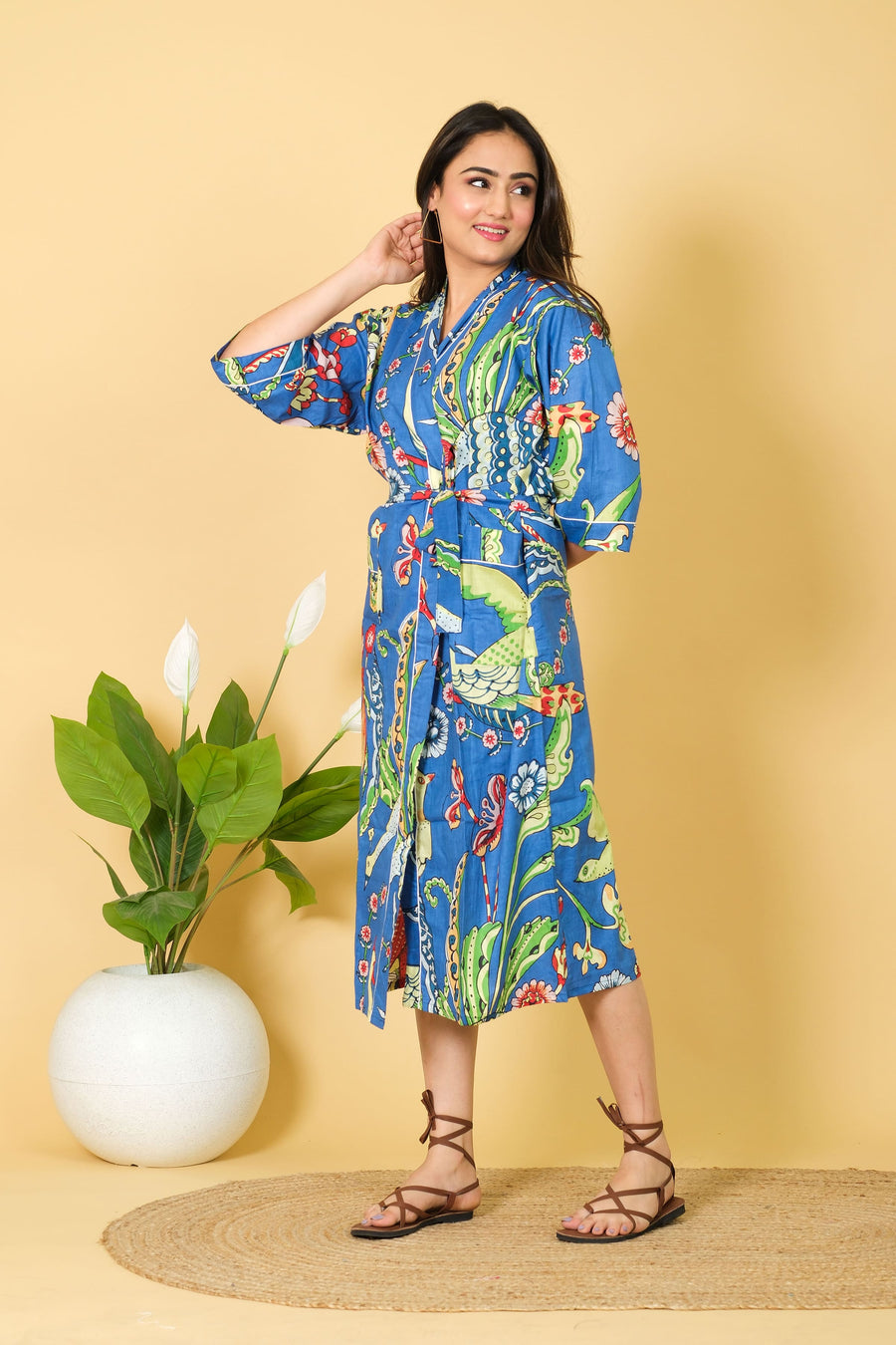 Natural Blue Color Bathrobe 100% Cotton Bathrobe Soft & Comfortable Bathrobe Long Size Robe