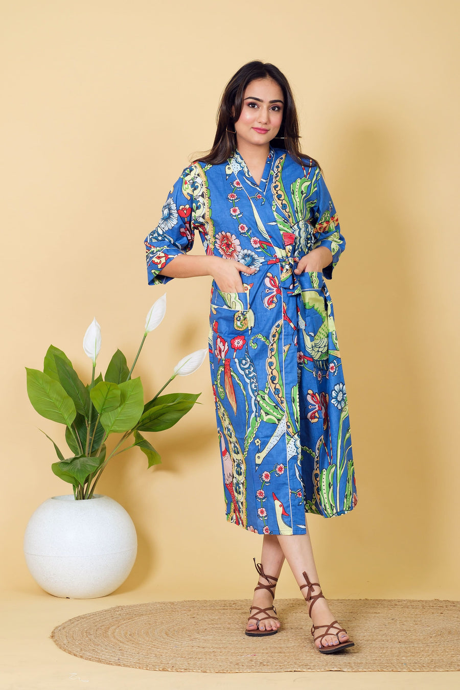 Natural Blue Color Bathrobe 100% Cotton Bathrobe Soft & Comfortable Bathrobe Long Size Robe