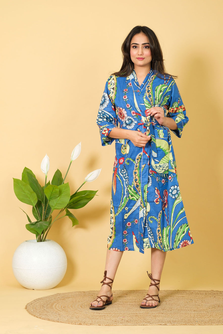 Natural Blue Color Bathrobe 100% Cotton Bathrobe Soft & Comfortable Bathrobe Long Size Robe