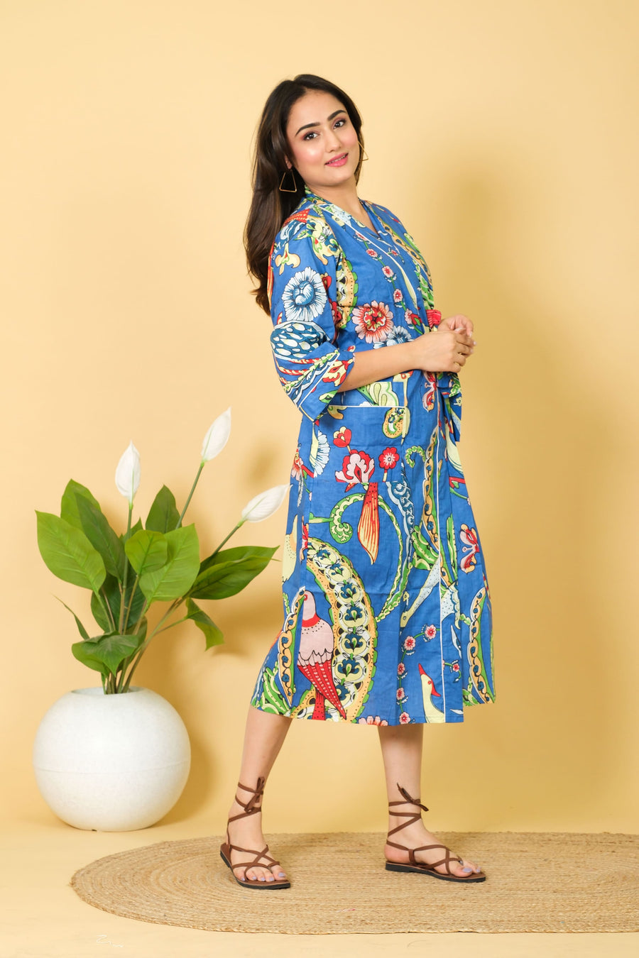 Natural Blue Color Bathrobe 100% Cotton Bathrobe Soft & Comfortable Bathrobe Long Size Robe