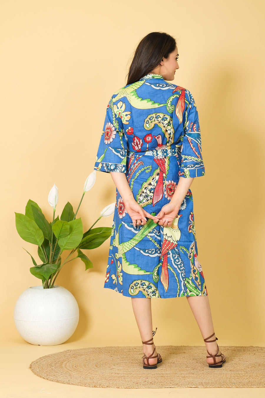 Natural Blue Color Bathrobe 100% Cotton Bathrobe Soft & Comfortable Bathrobe Long Size Robe