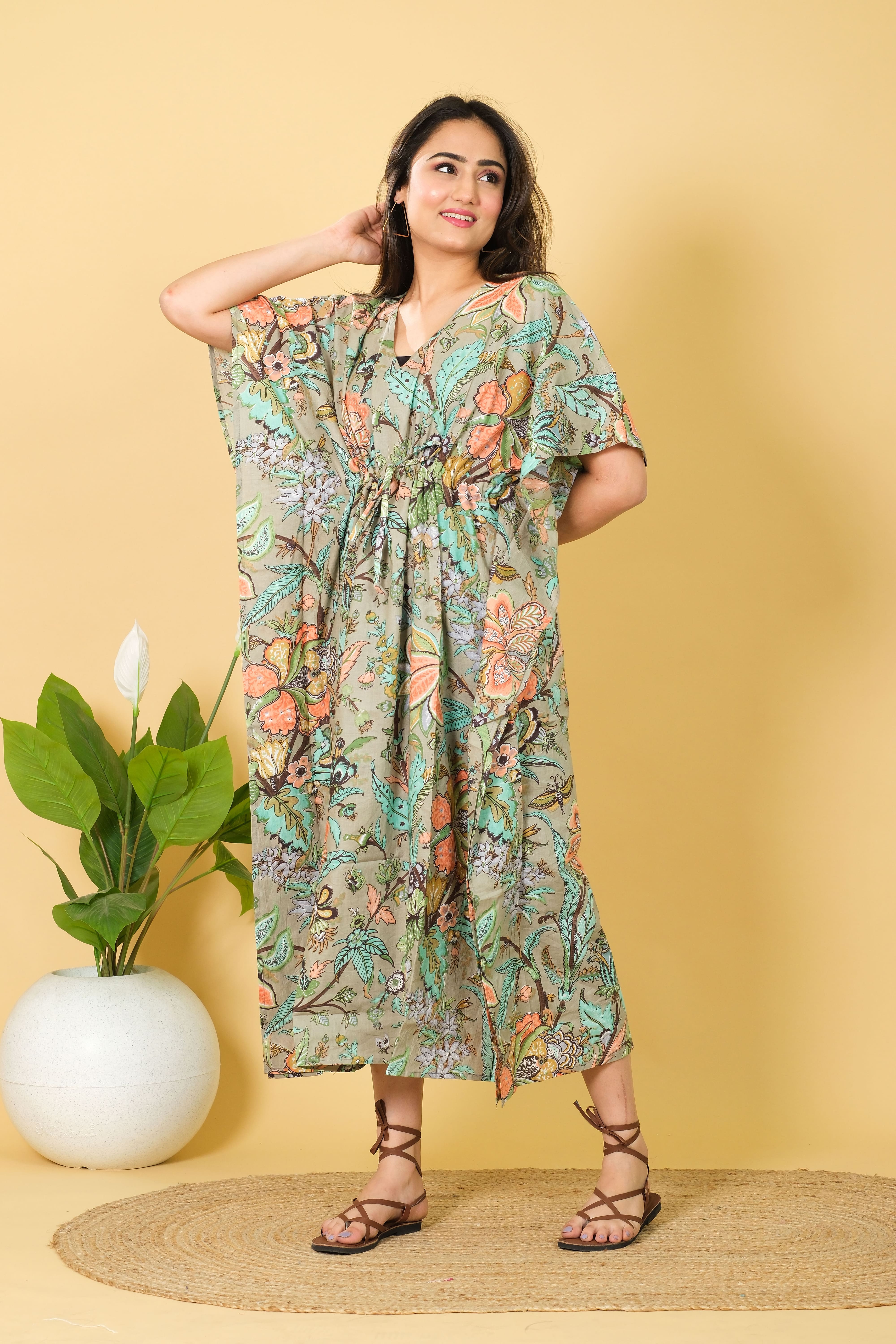 100% Cotton Handmade Caftan Night Wear Gown, Summer Wear Caftan Gown Maxi