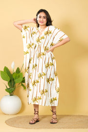 Palm Tree Print Kaftan For Women 100% Cotton Kaftan 3/4 Lenght Sleeves Kaftan