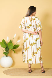 Palm Tree Print Kaftan For Women 100% Cotton Kaftan 3/4 Lenght Sleeves Kaftan