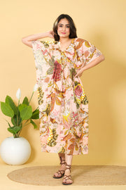 Nightwear Cotton Dress For Women 100% Cotton Kaftan 3/4 Sleeves with Full Length Kaftan