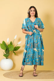Unique Teal Color Kaftan For Sale 100% Cotton 3/4 Sleeves Kaftan For Womens