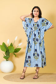 Women's Handmade Cotton Kaftan, 3/4 Sleeve V-neck Dress