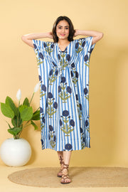 Women's Handmade Cotton Kaftan, 3/4 Sleeve V-neck Dress