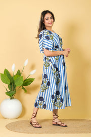 Women's Handmade Cotton Kaftan, 3/4 Sleeve V-neck Dress