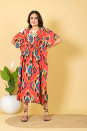 Comfortable and fashionable women's one-size orange cotton kaftan gown