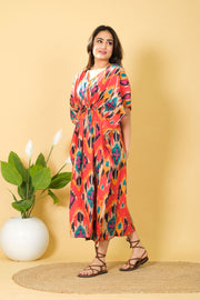 Comfortable and fashionable women's one-size orange cotton kaftan gown